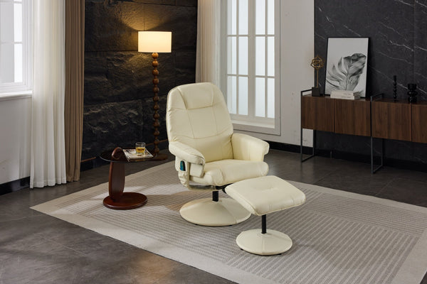 English Elm 089-massage Recliner with Ottoman Pu Leather Swivel Seat Heating Multi-zone Vibration Home Office Beige W527P510519