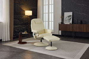 English Elm 089-massage Recliner with Ottoman Pu Leather Swivel Seat Heating Multi-zone Vibration Home Office Beige W527P510519