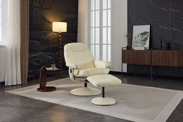 English Elm 089-massage Recliner with Ottoman Pu Leather Swivel Seat Heating Multi-zone Vibration Home Office Beige W527P510519