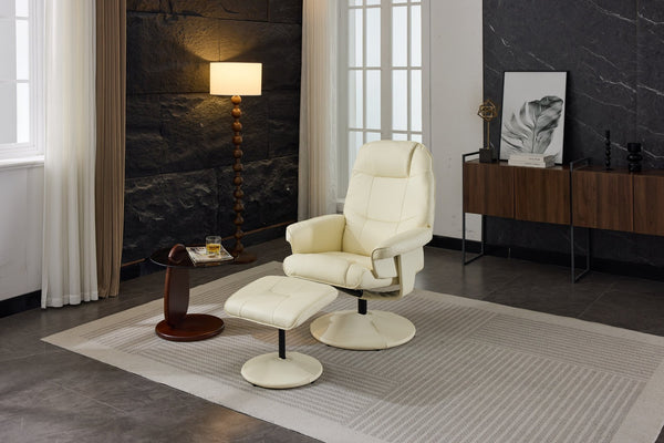 English Elm 089-massage Recliner with Ottoman Pu Leather Swivel Seat Heating Multi-zone Vibration Home Office Beige W527P510519