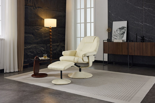 English Elm 089-massage Recliner with Ottoman Pu Leather Swivel Seat Heating Multi-zone Vibration Home Office Beige W527P510519