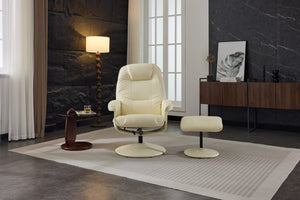 English Elm 089-massage Recliner with Ottoman Pu Leather Swivel Seat Heating Multi-zone Vibration Home Office Beige W527P510519
