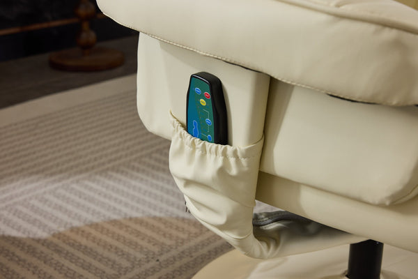 English Elm 089-massage Recliner with Ottoman Pu Leather Swivel Seat Heating Multi-zone Vibration Home Office Beige W527P510519