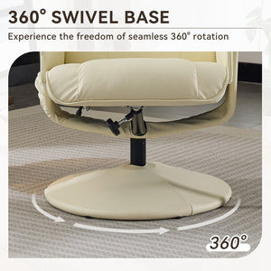 English Elm 089-massage Recliner with Ottoman Pu Leather Swivel Seat Heating Multi-zone Vibration Home Office Beige W527P510519