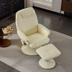 English Elm 089-massage Recliner with Ottoman Pu Leather Swivel Seat Heating Multi-zone Vibration Home Office Beige W527P510519