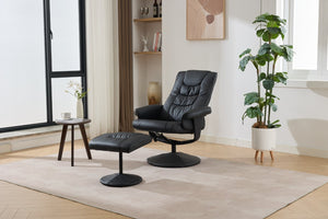 English Elm 090-massage Reclining Lounge Chair with Ottoman Swivel Pu Leather Heated Vibration Seat Black W527P510528