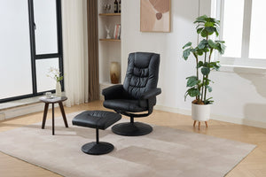 English Elm 090-massage Reclining Lounge Chair with Ottoman Swivel Pu Leather Heated Vibration Seat Black W527P510528