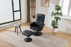 English Elm 090-massage Reclining Lounge Chair with Ottoman Swivel Pu Leather Heated Vibration Seat Black W527P510528