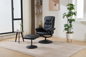 English Elm 090-massage Reclining Lounge Chair with Ottoman Swivel Pu Leather Heated Vibration Seat Black W527P510528