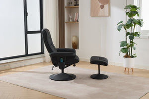 English Elm 090-massage Reclining Lounge Chair with Ottoman Swivel Pu Leather Heated Vibration Seat Black W527P510528