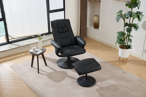 English Elm 090-massage Reclining Lounge Chair with Ottoman Swivel Pu Leather Heated Vibration Seat Black W527P510528