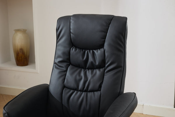 English Elm 090-massage Reclining Lounge Chair with Ottoman Swivel Pu Leather Heated Vibration Seat Black W527P510528
