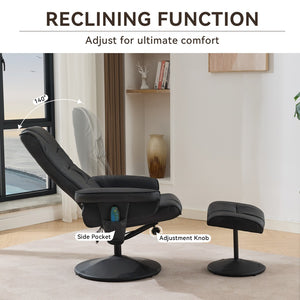 English Elm 090-massage Reclining Lounge Chair with Ottoman Swivel Pu Leather Heated Vibration Seat Black W527P510528