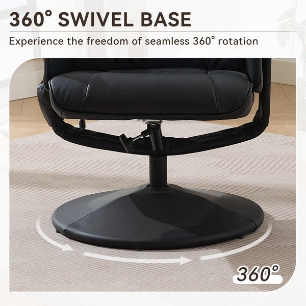 English Elm 090-massage Reclining Lounge Chair with Ottoman Swivel Pu Leather Heated Vibration Seat Black W527P510528