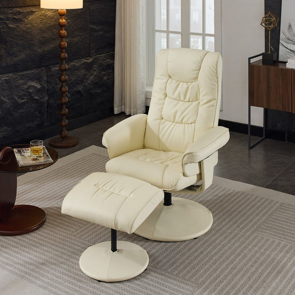 English Elm 090-massage Reclining Lounge Chair with Ottoman Swivel Pu Leather Heated Vibration Seat Beige W527P510529
