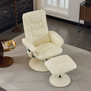 English Elm 090-massage Reclining Lounge Chair with Ottoman Swivel Pu Leather Heated Vibration Seat Beige W527P510529