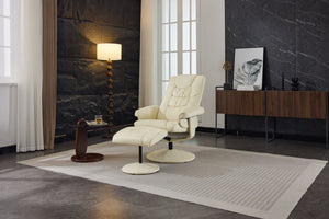 English Elm 090-massage Reclining Lounge Chair with Ottoman Swivel Pu Leather Heated Vibration Seat Beige W527P510529
