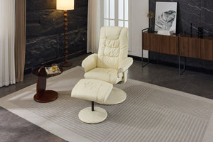English Elm 090-massage Reclining Lounge Chair with Ottoman Swivel Pu Leather Heated Vibration Seat Beige W527P510529