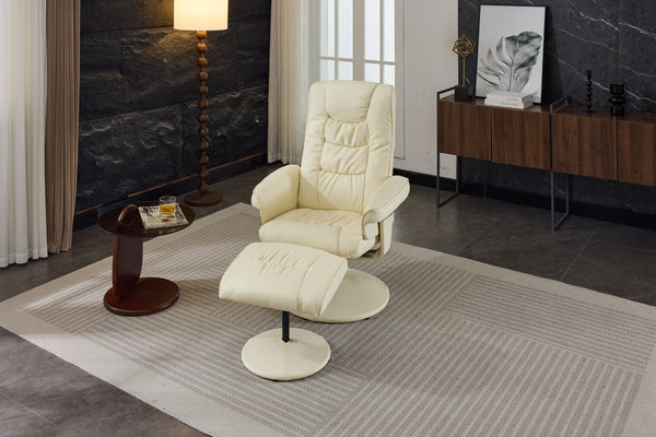 English Elm 090-massage Reclining Lounge Chair with Ottoman Swivel Pu Leather Heated Vibration Seat Beige W527P510529