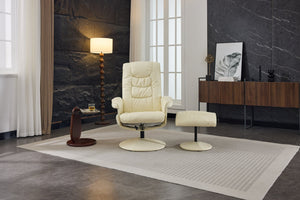 English Elm 090-massage Reclining Lounge Chair with Ottoman Swivel Pu Leather Heated Vibration Seat Beige W527P510529