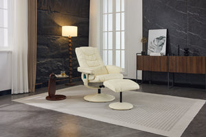 English Elm 090-massage Reclining Lounge Chair with Ottoman Swivel Pu Leather Heated Vibration Seat Beige W527P510529