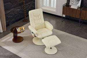 English Elm 090-massage Reclining Lounge Chair with Ottoman Swivel Pu Leather Heated Vibration Seat Beige W527P510529