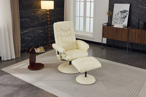 English Elm 090-massage Reclining Lounge Chair with Ottoman Swivel Pu Leather Heated Vibration Seat Beige W527P510529