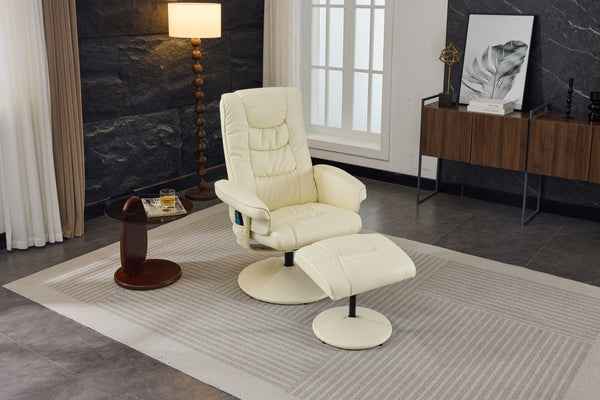 English Elm 090-massage Reclining Lounge Chair with Ottoman Swivel Pu Leather Heated Vibration Seat Beige W527P510529