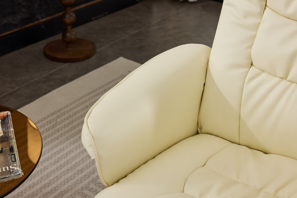 English Elm 090-massage Reclining Lounge Chair with Ottoman Swivel Pu Leather Heated Vibration Seat Beige W527P510529
