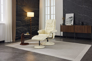 English Elm 090-massage Reclining Lounge Chair with Ottoman Swivel Pu Leather Heated Vibration Seat Beige W527P510529