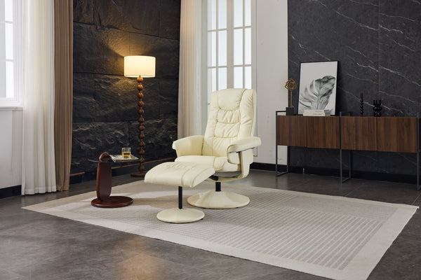 English Elm 090-massage Reclining Lounge Chair with Ottoman Swivel Pu Leather Heated Vibration Seat Beige W527P510529