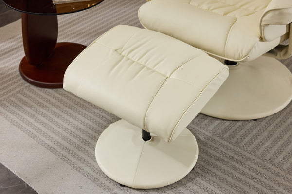 English Elm 090-massage Reclining Lounge Chair with Ottoman Swivel Pu Leather Heated Vibration Seat Beige W527P510529