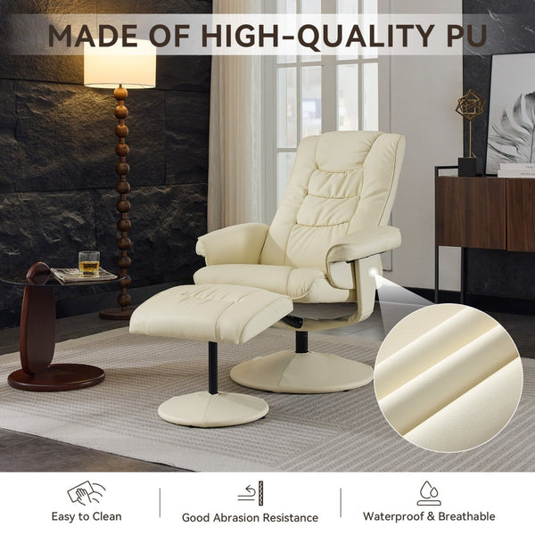 English Elm 090-massage Reclining Lounge Chair with Ottoman Swivel Pu Leather Heated Vibration Seat Beige W527P510529