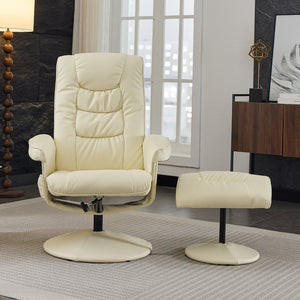 English Elm 090-massage Reclining Lounge Chair with Ottoman Swivel Pu Leather Heated Vibration Seat Beige W527P510529