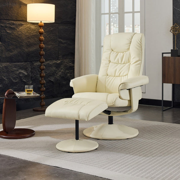 English Elm 090-massage Reclining Lounge Chair with Ottoman Swivel Pu Leather Heated Vibration Seat Beige W527P510529