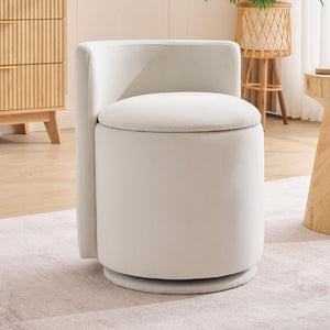 English Elm 075-Velvet Swivel Barrel Chair with Hidden Storage Plush Seat for Living Room Beige W527P557552