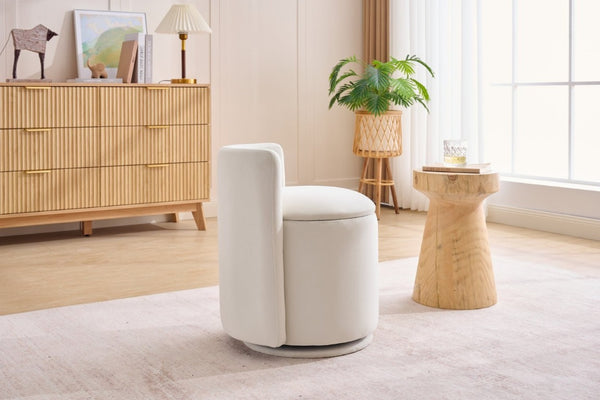 English Elm 075-Velvet Swivel Barrel Chair with Hidden Storage Plush Seat for Living Room Beige W527P557552