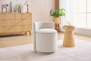 English Elm 075-Velvet Swivel Barrel Chair with Hidden Storage Plush Seat for Living Room Beige W527P557552
