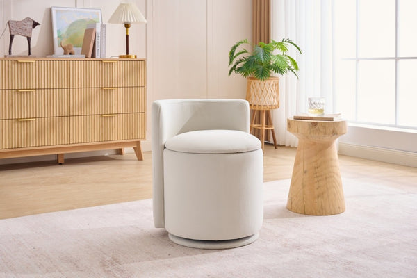 English Elm 075-Velvet Swivel Barrel Chair with Hidden Storage Plush Seat for Living Room Beige W527P557552