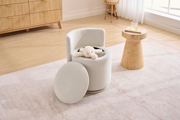 English Elm 075-Velvet Swivel Barrel Chair with Hidden Storage Plush Seat for Living Room Beige W527P557552