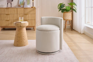 English Elm 075-Velvet Swivel Barrel Chair with Hidden Storage Plush Seat for Living Room Beige W527P557552