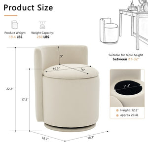 English Elm 075-Velvet Swivel Barrel Chair with Hidden Storage Plush Seat for Living Room Beige W527P557552
