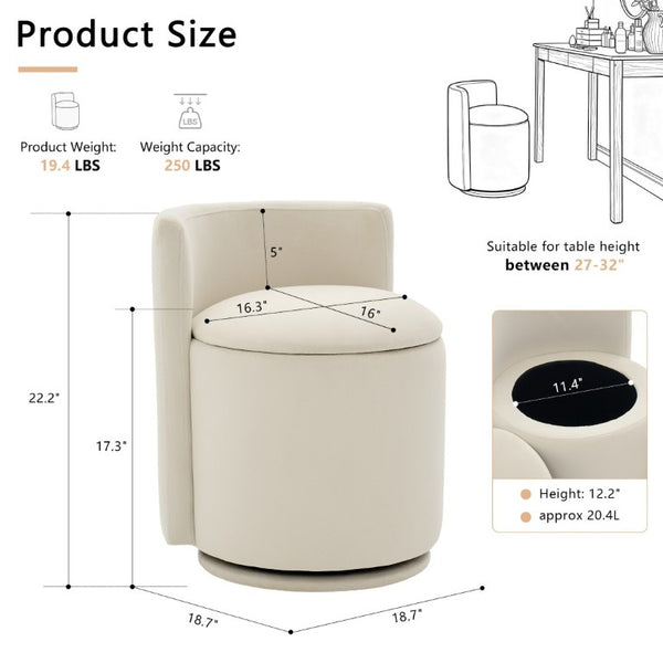 English Elm 075-Velvet Swivel Barrel Chair with Hidden Storage Plush Seat for Living Room Beige W527P557552