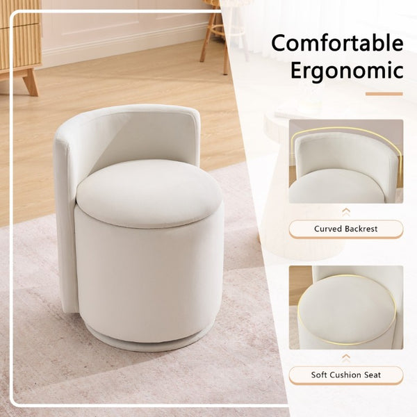 English Elm 075-Velvet Swivel Barrel Chair with Hidden Storage Plush Seat for Living Room Beige W527P557552