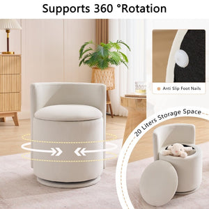 English Elm 075-Velvet Swivel Barrel Chair with Hidden Storage Plush Seat for Living Room Beige W527P557552