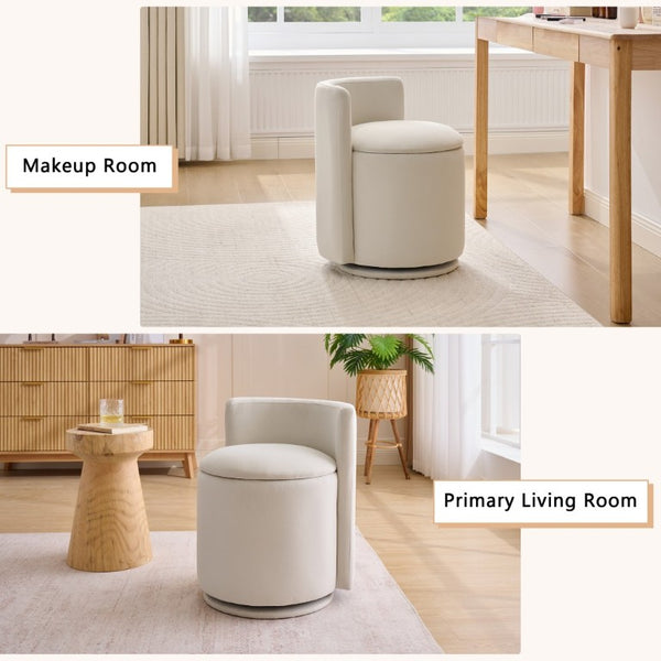 English Elm 075-Velvet Swivel Barrel Chair with Hidden Storage Plush Seat for Living Room Beige W527P557552