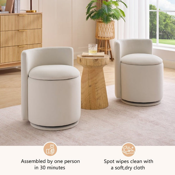 English Elm 075-Velvet Swivel Barrel Chair with Hidden Storage Plush Seat for Living Room Beige W527P557552