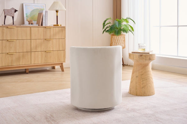 English Elm 075-Velvet Swivel Barrel Chair with Hidden Storage Plush Seat for Living Room Beige W527P557552