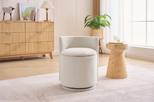 English Elm 075-Velvet Swivel Barrel Chair with Hidden Storage Plush Seat for Living Room Beige W527P557552