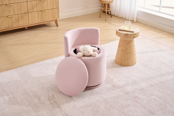 English Elm 075-Velvet Swivel Barrel Chair with Hidden Storage Plush Seat for Living Room Pink W527P557554